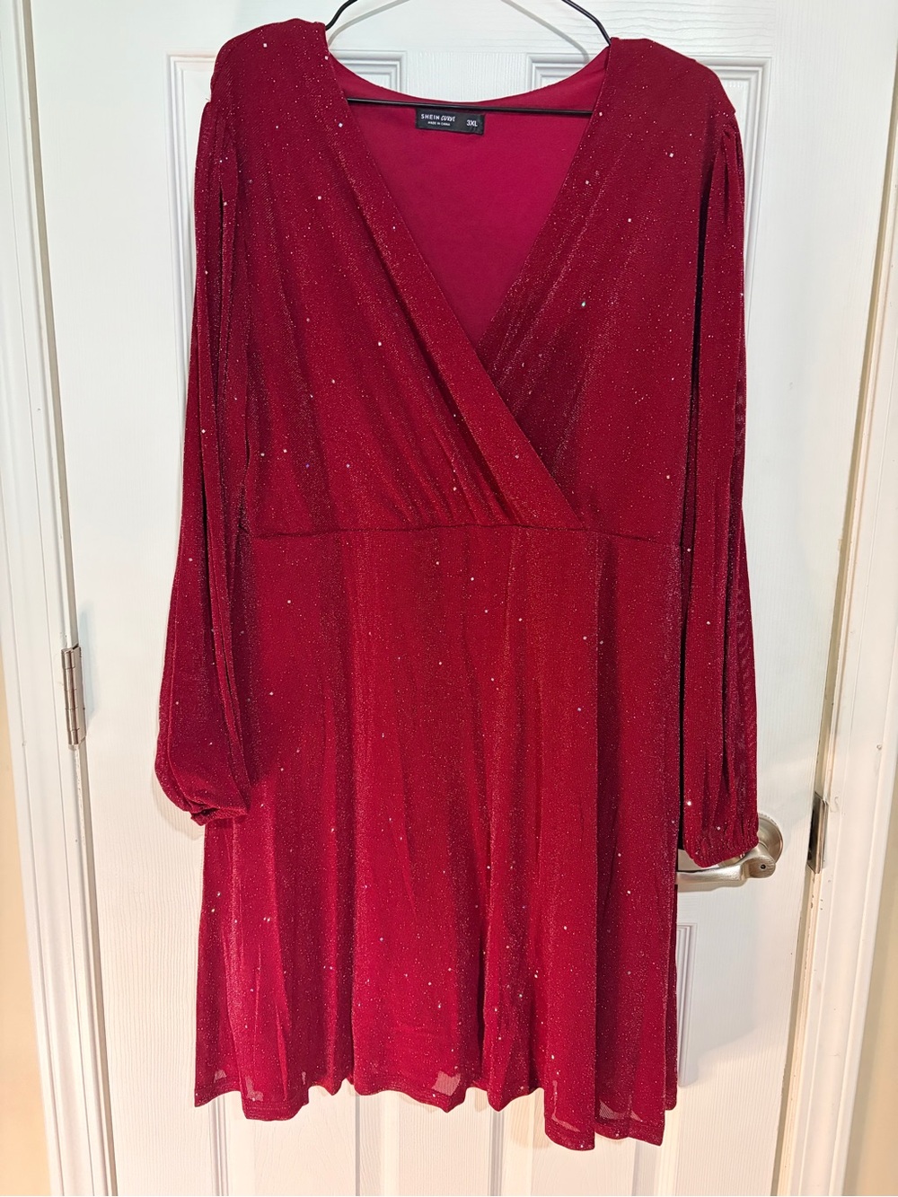 Sparkle Wrap Maroon Long-Sleeve Dress